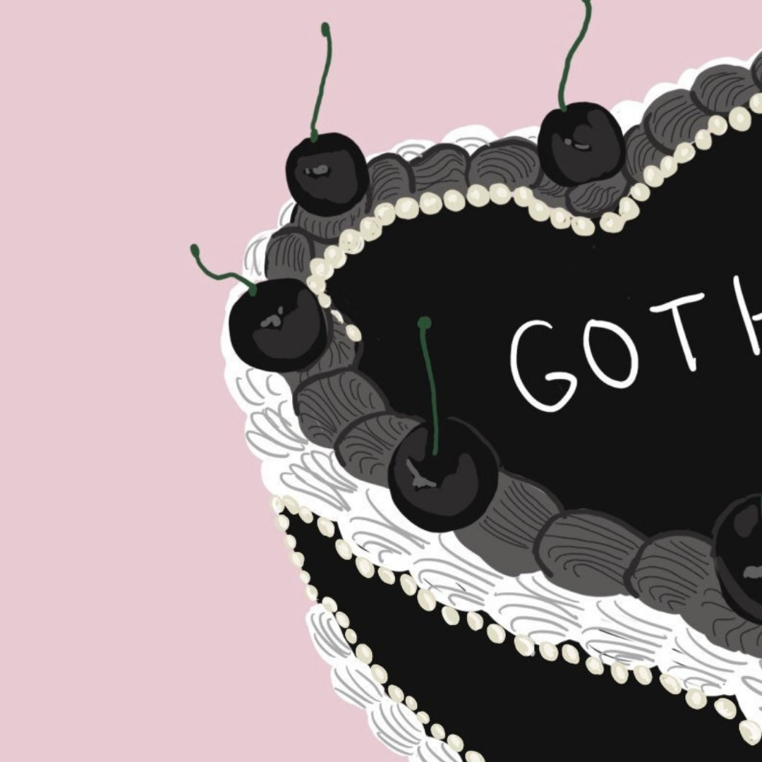 Goth Black Cream Birthday Cake Card