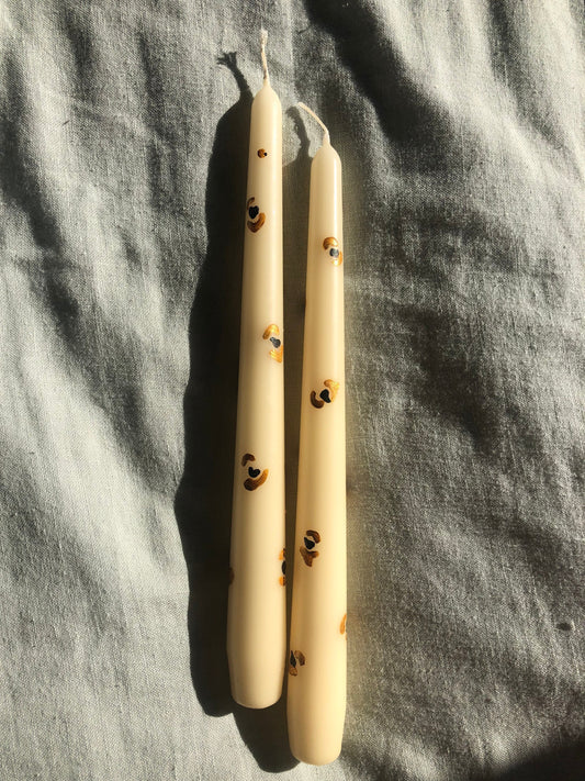 Hand painted leopard print taper candle