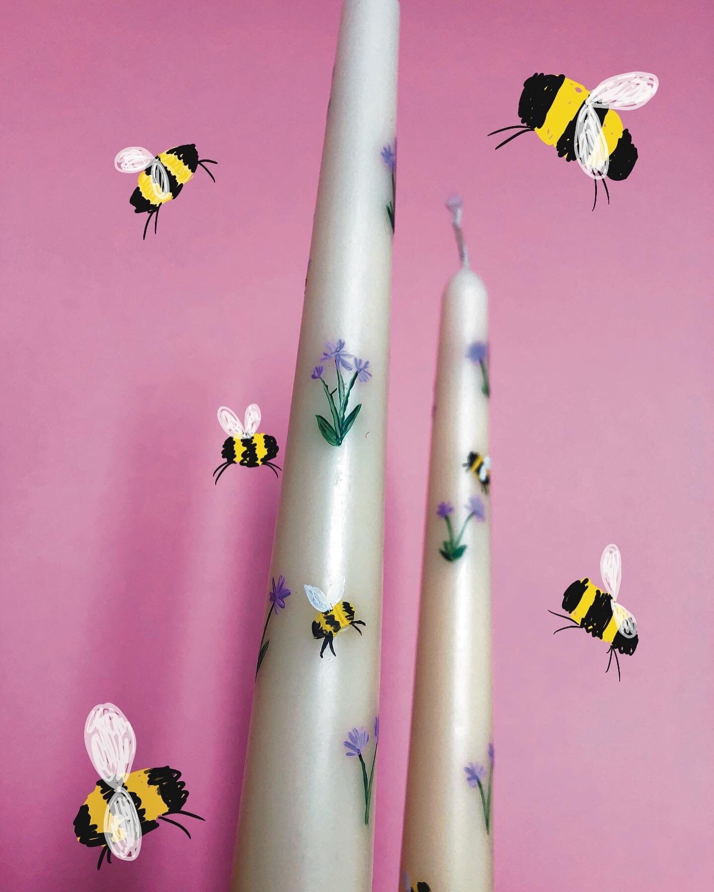 Hand Painted Lilac Flower & Bumble Bee Candle
