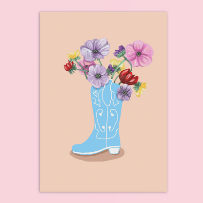 Flowers In A Cowboy Boot A4 Art Print