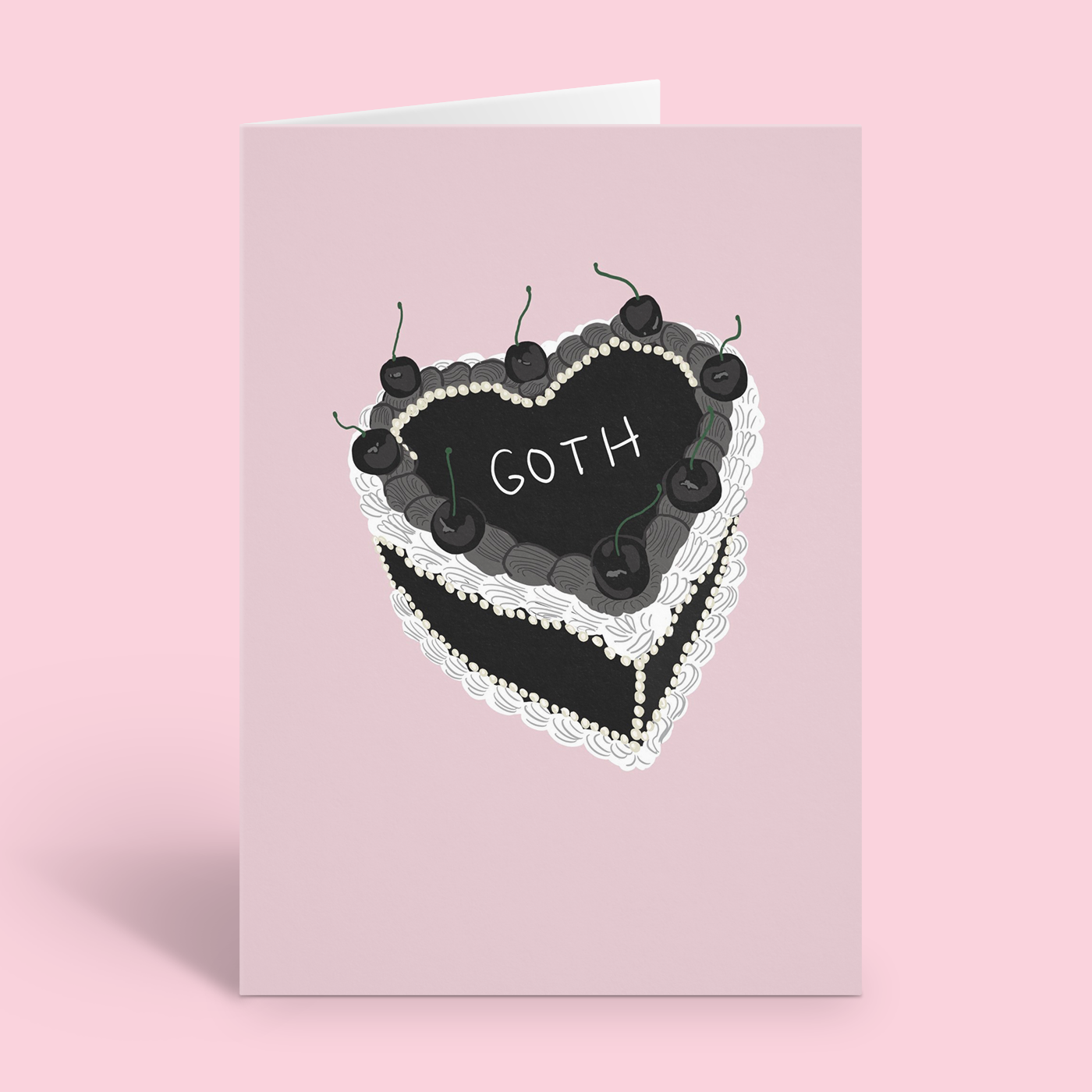 Goth Black Cream Birthday Cake Card