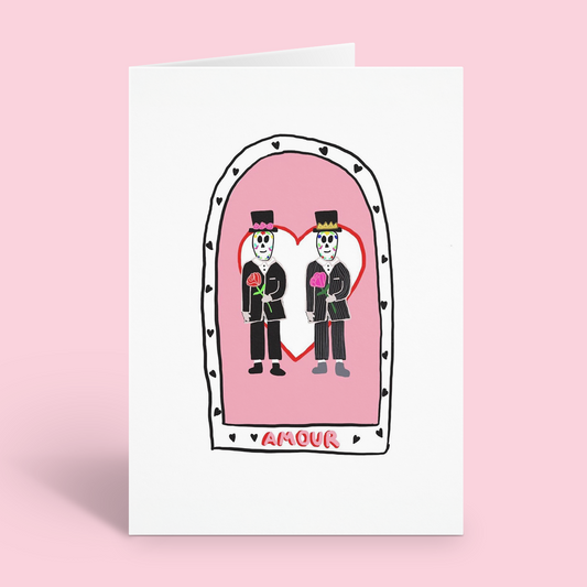 Sugar Skull Gay Couple Valentine's Day Card