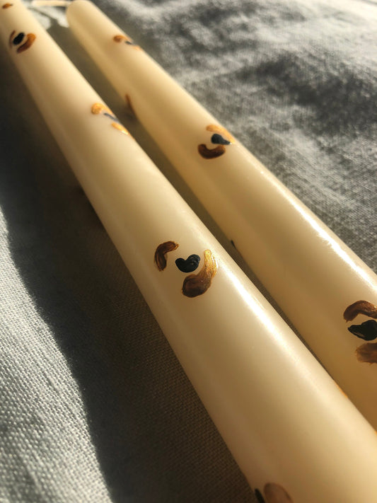 Hand painted leopard print taper candle