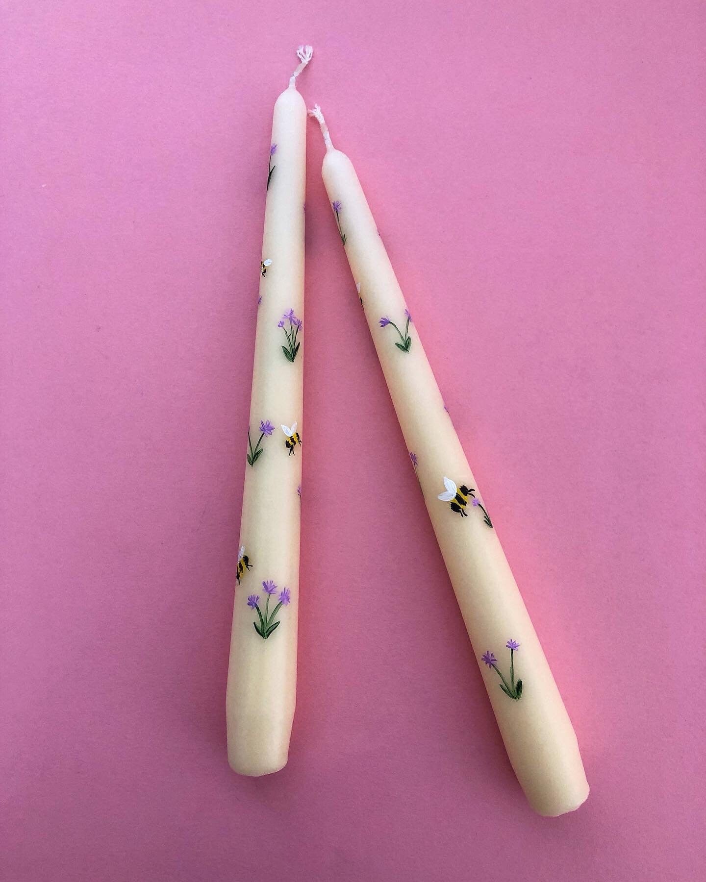 Hand Painted Lilac Flower & Bumble Bee Candle