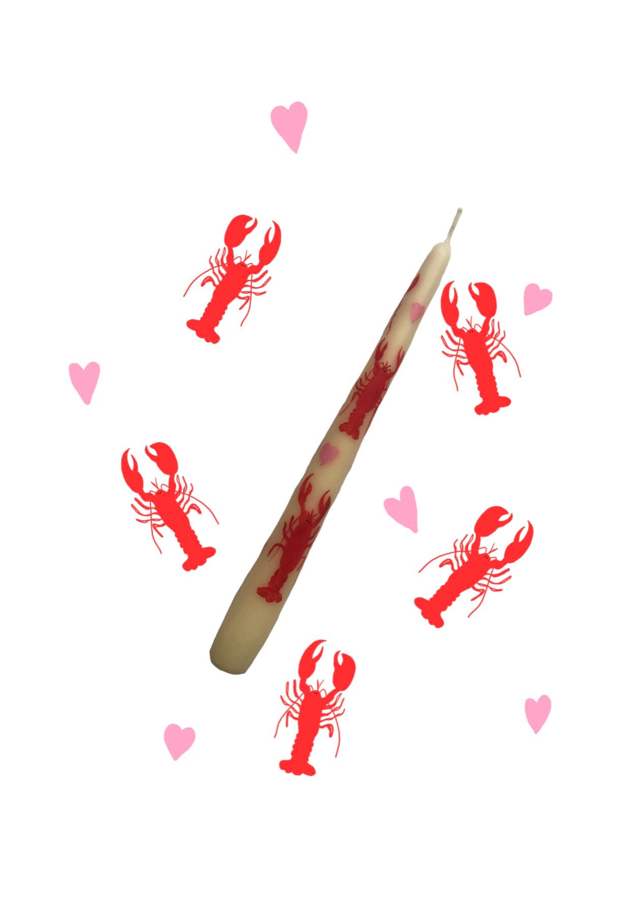 Hand Painted Lobster & Hearts Candle