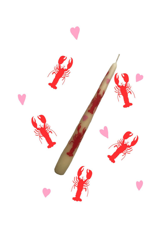 Hand Painted Lobster & Hearts Candle